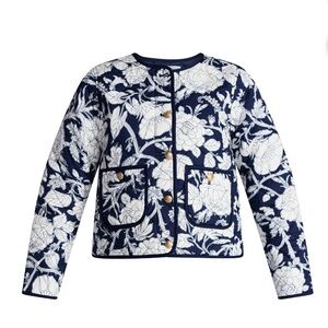 Navy White Quilted Floral Jacket